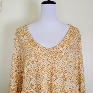 Wonderly Women Yellow, Brown & White Shirt, Loose Fitting, 3/4 Length Sleeve